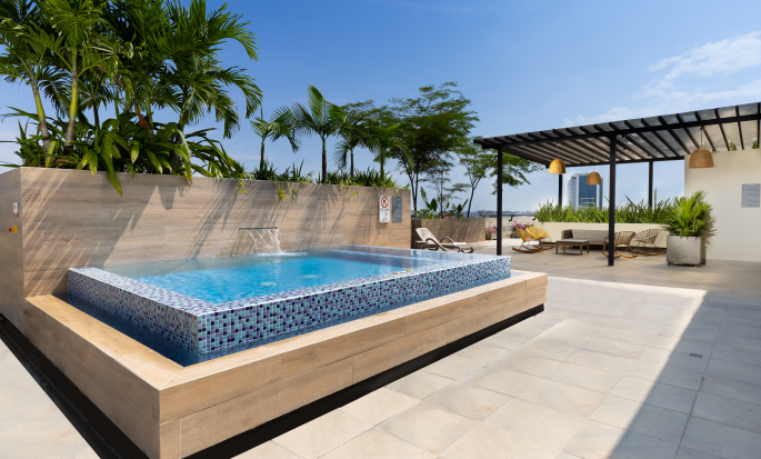 Terrace with hot tub